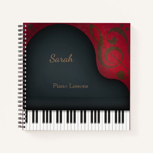 Charming Black Grand Piano - Gepersonaliseerde muz Notitieboek (Voorkant)