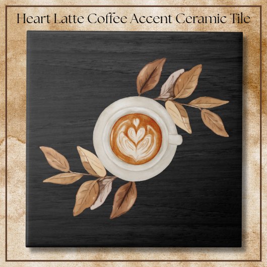 Charming Black Illustrative Heart Latte Coffee  Tegeltje