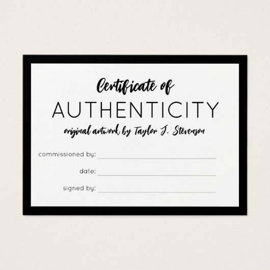 Charming Black Mini Certificate of Authenticity Visitekaartje (Voorkant)