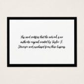 Charming Black Mini Certificate of Authenticity Visitekaartje (Achterkant)