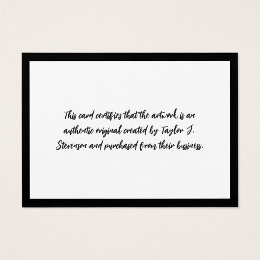 Charming Black Mini Certificate of Authenticity Visitekaartje (Achterkant)