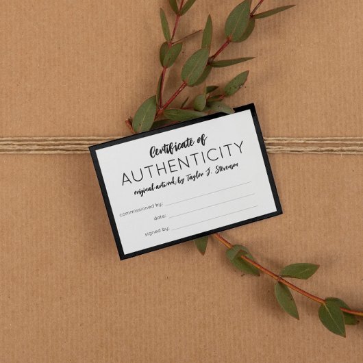 Charming Black Mini Certificate of Authenticity Visitekaartje