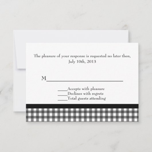 Charming Black & White Gingham Wedding RSVP Kaartje (Voorkant)