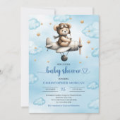 Charming Blue Brown Teddy Bear Pilot Baby Shower  Kaart (Voorkant)