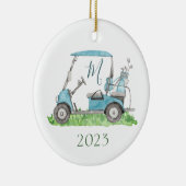 Charming Blue Golf Cart Monogram Waterverf Keramisch Ornament (Rechts)