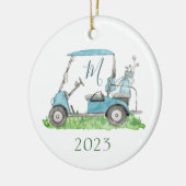 Charming Blue Golf Cart Monogram Waterverf Keramisch Ornament (Links)