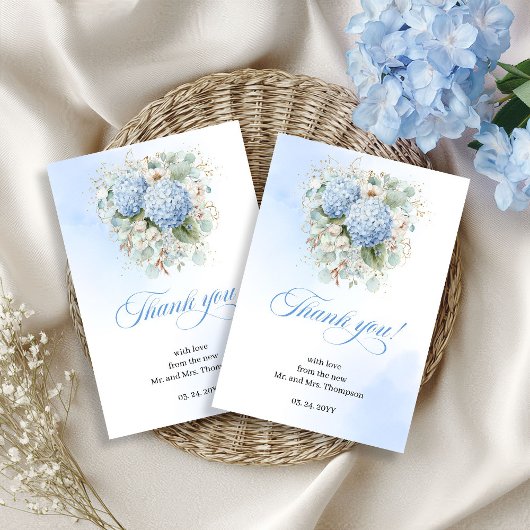 Charming Blue Hydrangea Eucalyptus thank you card Bedankkaart