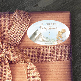 Charming Blue Mountain Watercolor Bear Family Baby Ovale Sticker