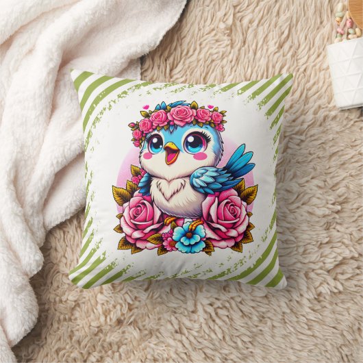 Charming Blue Owl with Roses Kussen (Deken)
