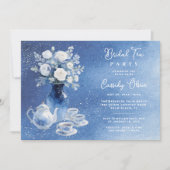 Charming Blue Tones Glitter Wedding Bridal Tea Set Kaart (Voorkant)