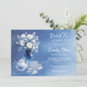 Charming Blue Tones Glitter Wedding Bridal Tea Set Kaart (Staand voorkant)