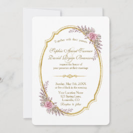 Charming Blush Floral Gold Lijst Wedding Invite Kaart