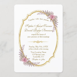 Charming Blush Floral Gold Lijst Wedding Invite Kaart