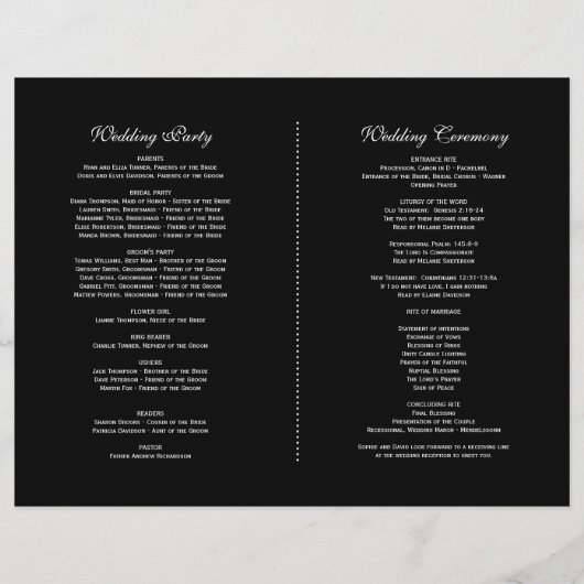Charming Blush White Floral Black Wedding Programm (Achterkant)
