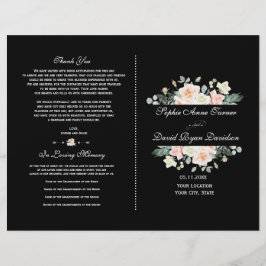 Charming Blush White Floral Black Wedding Programm
