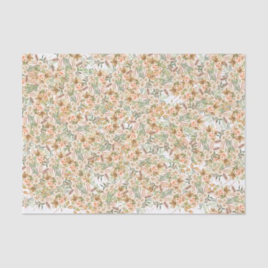Charming Boho Peach Floral Mint Green Leafs Tissuepapier (Voorkant)