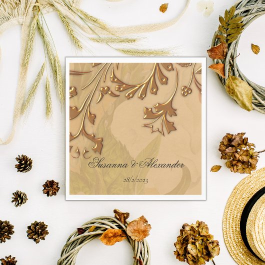 Charming Boho Peonies and Gold Wedding Servet