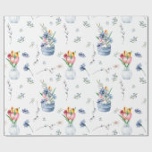 Charming Boho Waterverf Spring Flowers Patroon Cadeaupapier (Vlak)