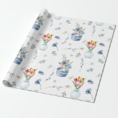 Charming Boho Waterverf Spring Flowers Patroon Cadeaupapier (Uitgerold)