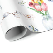 Charming Boho Waterverf Spring Flowers Patroon Cadeaupapier (Rol Hoek)