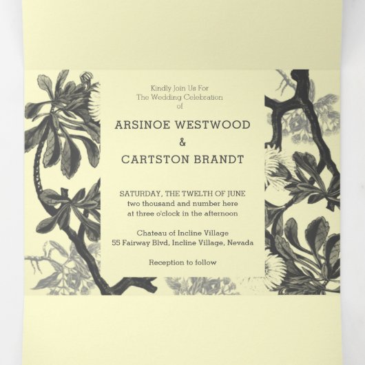 Charming Botanical Wedding Drieluik Uitnodiging (Binnenkant midden)