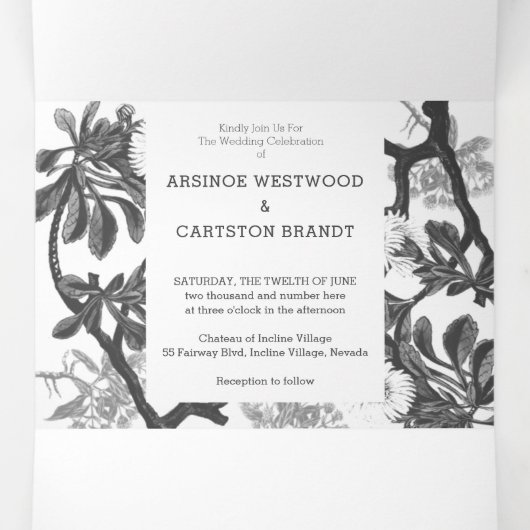 Charming Botanical Wedding Drieluik Uitnodiging (Binnenkant midden)