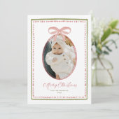 Charming Bow Hand Painted Christmas Photo Card Feestdagenkaart (Staand voorkant)