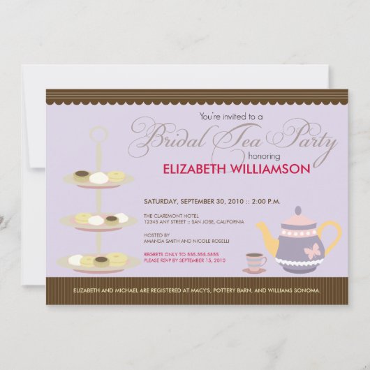 Charming Bridal Tea Party Invitation (lavender) Kaart (Voorkant)
