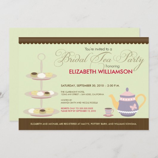 Charming Bridal Tea Party Invitation (Munt) Kaart (Voorkant / Achterkant)