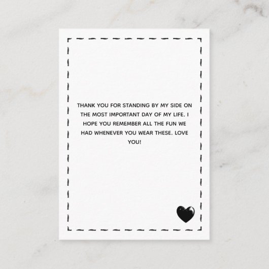 Charming´bruidsmeisje dank u oorbel display informatiekaartje (Achterkant)