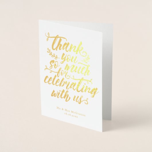 Charming Brush Script Dank u bruiloft foto Folie Kaarten (Voorkant)