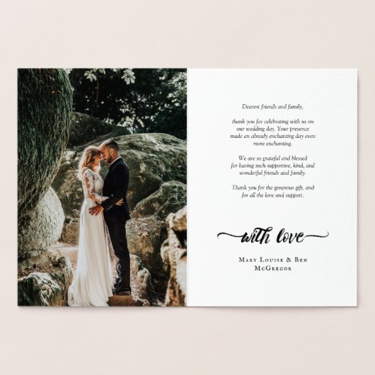 Charming Brush Script Dank u bruiloft foto Folie Kaarten (Binnen)