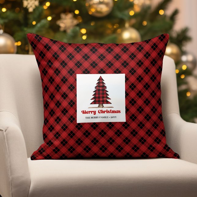 Charming Buffalo Plaid Personalized Christmas  Kussen (Charming Buffalo Plaid Personalized Christmas Pillow)