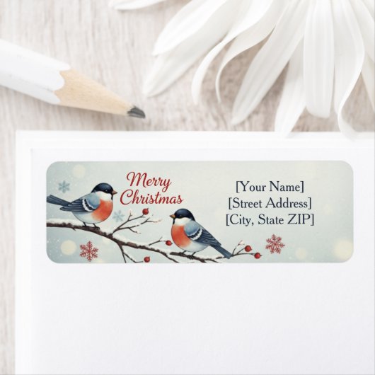 Charming Bullfinch Birds Winter Etiket (Insitu)