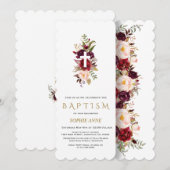 Charming Burgundy Blush Flowers Gold Baptisme Kaart (Voorkant / Achterkant)