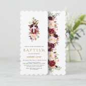 Charming Burgundy Blush Flowers Gold Baptisme Kaart (Staand voorkant)