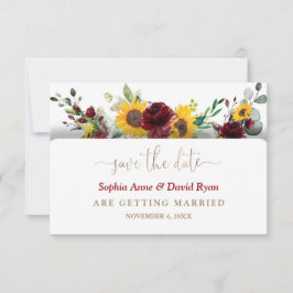 Charming Burgundy Floral Sunflower Wedding Save The Date