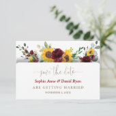 Charming Burgundy Floral Sunflower Wedding Save The Date (Staand voorkant)