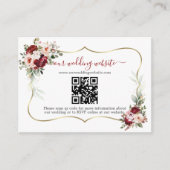 Charming Burgundy Flowers QR Code Wedding  Informatiekaartje