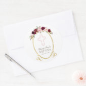 Charming Burgundy Marsala Floral Baptism Monogram Ronde Sticker (Envelop)