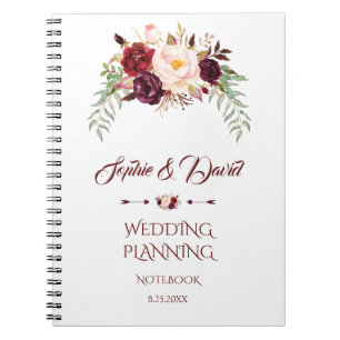 Charming Burgundy Marsala Floral Wedding Planner Notitieboek