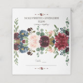 Charming Burgundy Navy Blue Floral Table Number Plaatskaartje (Buitenkant ongevouwen)