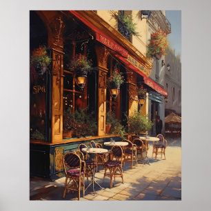 Charming Cafe Bistro op een zonnige dag in Parijs Poster