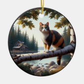 Charming Calico Cat Rustic Scene  Keramisch Ornament (Voorkant)