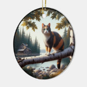 Charming Calico Cat Rustic Scene  Keramisch Ornament (Links)