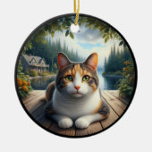 Charming Calico Cat Rustic Scene  Keramisch Ornament (Voorkant)