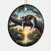 Charming Calico Cat Rustic Scene  Keramisch Ornament (Links)