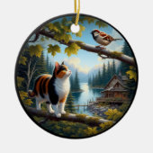 Charming Calico Cat Rustic Scene  Keramisch Ornament (Voorkant)