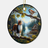 Charming Calico Cat Rustic Scene  Keramisch Ornament (Links)