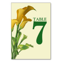 Charming Calla Lily Wedding Table Number Kaart